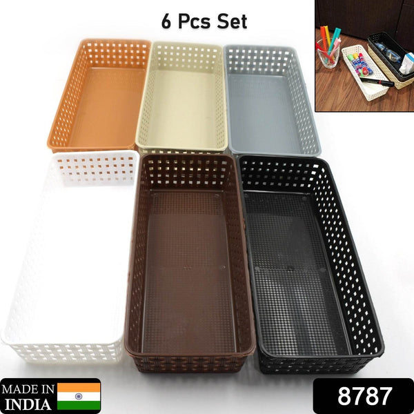 Plastic Multipurpose Desk Organizer Tray Office Drawer Dividers Storage Bins for Kitchen, Bathroom, Office, Makeup, Bedroom Dresser, Craft Basket Rack Multicolour (6 Pcs Set) - dailyneed.life