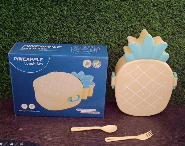 Kids Lunch Box Cute Pineapple Shaped Bento Box with Fork Spoon Snack Container Microwave Portable Office Lunch Box (1 Pc / With Spoon, Fork & Color Box) - dailyneed.life