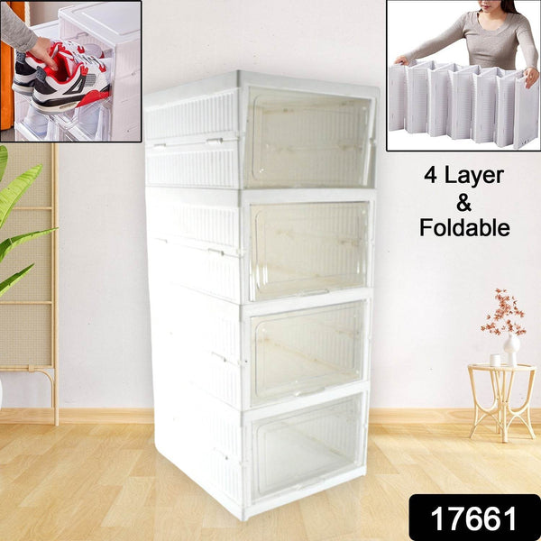 Stackable Multifunctional Storage, for Clothes Foldable Drawer Shelf Basket Utility Cart Rack Storage Organizer Cart for Kitchen, Pantry Closet, Bedroom, Bathroom, Laundry (4 Layer / 1 Pc) - dailyneed.life