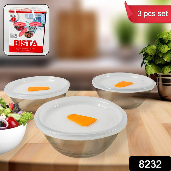 Bista Glass Serving & Mixing Bowls with Plastic Lid | Oven & Microwave Safe & Dishwasher Safe | Scratch Resistant | Transparent | For Household Gift For Birthday (3 Pcs set / 250 ML Approx) - dailyneed.life