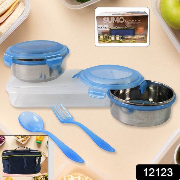 Sumo Lunch Box, with Lunch Bag, Plastic Lunch Box & Plastic Spoon, Fork (2 Pc Set / With Lunch Box) - dailyneed.life