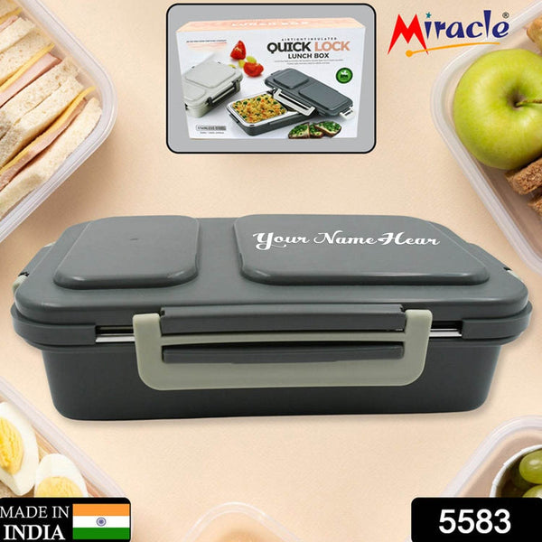 Customize Miracle Quick Lock Leak Proof 2 Compartment Stainless Steel LUNCH BOX Inner Plate Reusable Microwave Freezer Safe Lunch Box Trendy Thermal Insulation Leak Proof for Office Vacuum Tiffin Box for Boys / Girls / School / Office Women and Men  - dailyneed.life