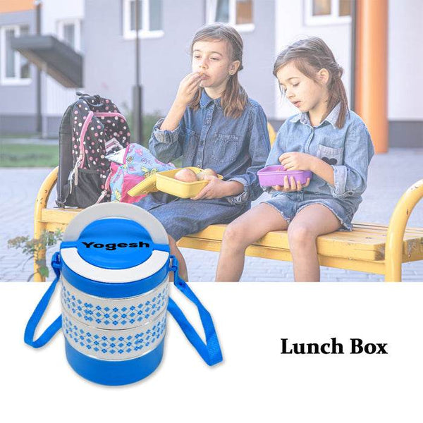 Customized 3 layer Adjustable Insulated Tiffin Set of 1, Blue 3 Containers Lunch Box - dailyneed.life