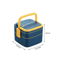 Customized BLUE DOUBLE-LAYER PORTABLE LUNCH BOX STACKABLE WITH CARRYING HANDLE AND SPOON LUNCH BOX , Bento Lunch Box - dailyneed.life