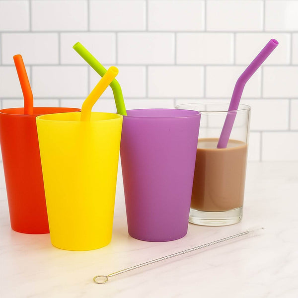 Reusable Silicone Straws Flexible Drinking Straws with Cleaning Brush (7 pc) - dailyneed.life