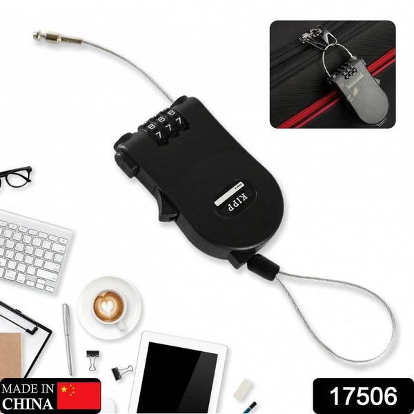 Multifunctional cable lock with number code for travel, sports Etc. Retractable Wire Lock,Wire Black Shell Combination Password. - dailyneed.life