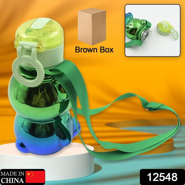 Cute Plastic Water Bottle with Strap & Stickers | Kids School Water Bottle with Straw (1 Pc) - dailyneed.life