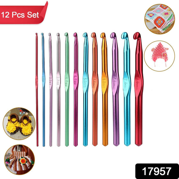 Aluminium Multicolor Knitting Needles, Crochet Kit (12 Pcs Set) - dailyneed.life