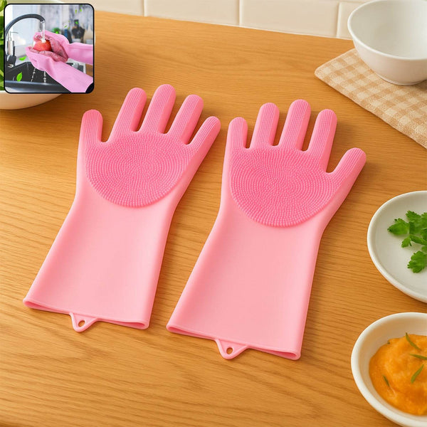 Dishwashing Gloves with Scrubber| Silicone Cleaning Reusable Scrub Gloves for Wash Dish Kitchen| Bathroom| Pet Grooming Wet and Dry Glove (1 Pair , 196Gm) - dailyneed.life