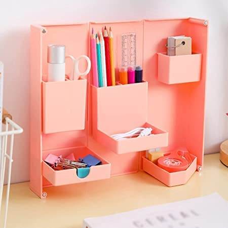 Multi-Purpose Pen Holder, Foldable Magnetic Kawaii Desk Pen Holder Pencil Makeup Storage Box Desktop Organizer Stand Case School Office Stationery - dailyneed.life