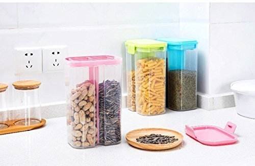 Plastic 2 Sections Air Tight Transparent Food Grain Cereal Storage Container (2 ltr) (With Box) - dailyneed.life