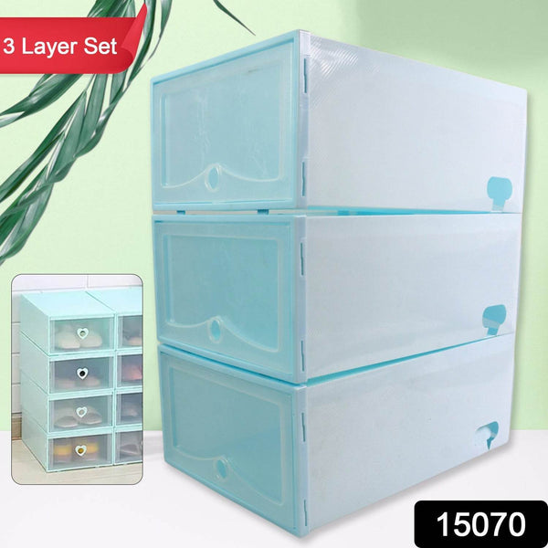 3 Layer Plastic Shoes Storage Box, Stackable Shoe Storage (1 Set / 3 Layer Set) - dailyneed.life