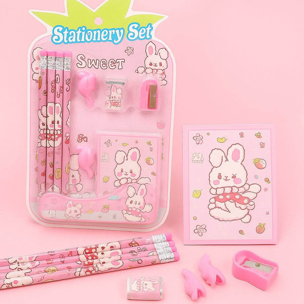 Kids' Stationery Kit: Wooden Pencils, Sharpener, Eraser, Diary (9 Pc Set) - dailyneed.life