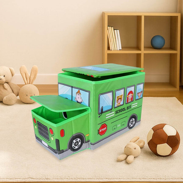 Foldable Bus Shape Toy Box Storage with Lid for Storage of Toys Basket Useful as Toy Organizer mountable Racks Surface Multipurpose Basket for Kids Wardrobe Cabinet Wood with Cloth Cover For Home Decor Books, Game, Baby Cloth (Mix Color & Design ) - dailyneed.life