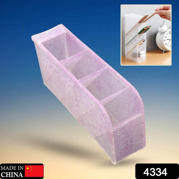 Plastic 4 Compartment Office Desktop Storage Box, Pen Pencil Stand/Holder Stationary Organizer, Plastic Desktop Stationary Organizer For School - dailyneed.life