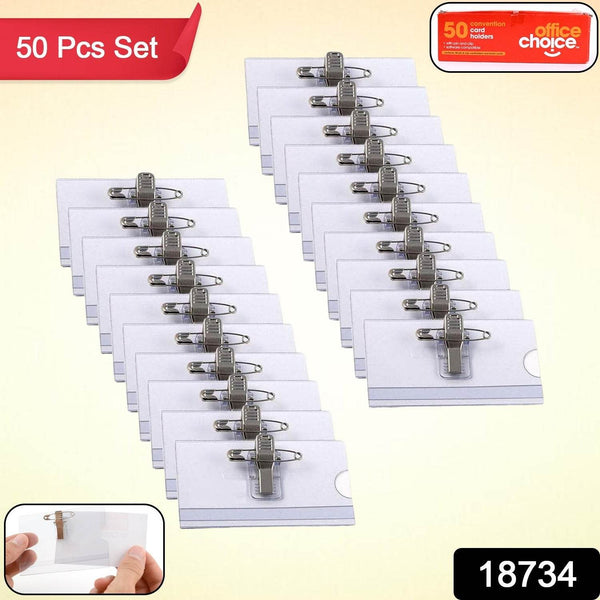 Plastic Transparent cardholders With Pin & Clip 90 mm x 60 mm (50 Pcs Set) - dailyneed.life