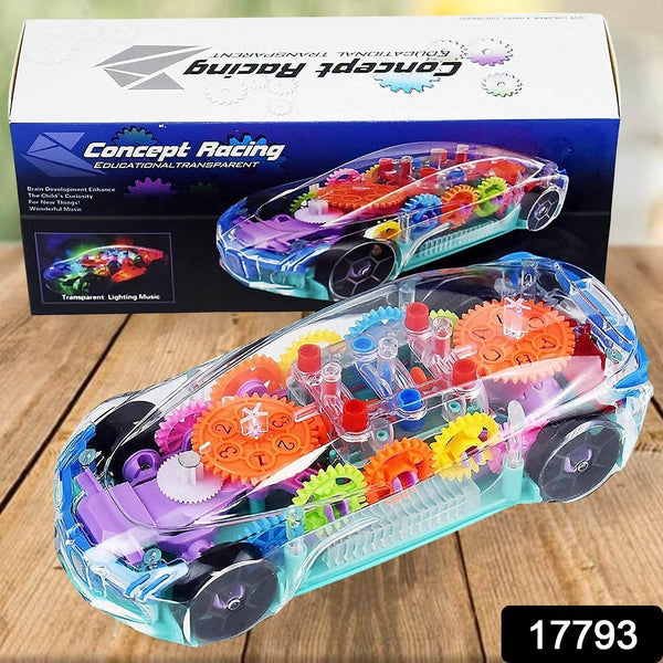 Automatic 360 Degree Rotating Transparent Gear Concept Car with Musical and 3D Flashing Lights Toy for Kids Boys & Girls (Multicolor / Battery Not Included) - dailyneed.life