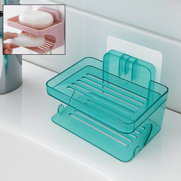 Wall Mounted 2 Layer Soap Holder with Hook Self Adhesive Double Layer Plastic Soap Dish with Hook for Bathroom Kitchen Sink and Wash Basin (2 Layer 1 Pc) - dailyneed.life