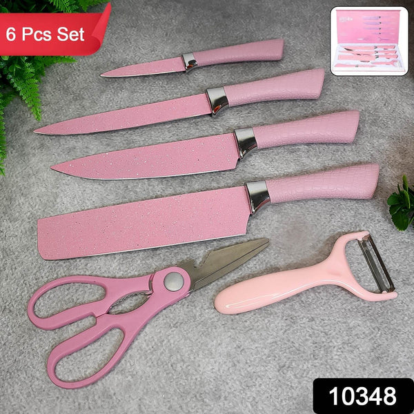 Stainless Steel Non Stick Ceramic Coating 6 Pcs Chef Kitchen Knife Set with Scissor & Peeler - dailyneed.life