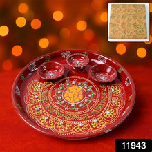 Hand-Painted Decorative Pooja Thali with Ganesha Motif and Diyas - dailyneed.life