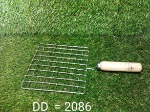 Kitchen Square Stainless Steel Roaster Jali, Barbecue Grill with Wooden Handle - dailyneed.life