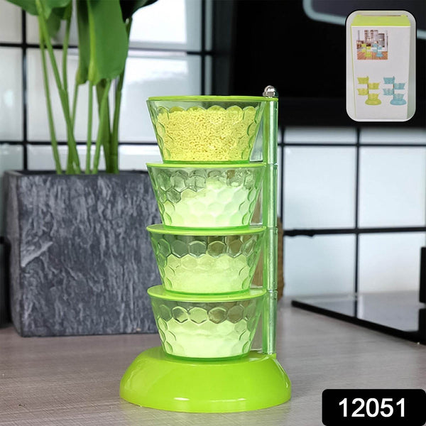 4 Section 360° Rotating Vertical Seasoning Box Plastic Pickle Tower | Spice Rack (4 Layer with 4 Plastic Spoon / 1 Set) - dailyneed.life