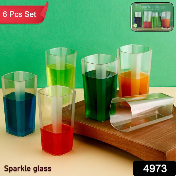 Unbreakable Stylish Transparent Square Design Water / Juice / Beer / Wine Tumbler Plastic Glass Set ( 300 ML, Pack of 6) - dailyneed.life