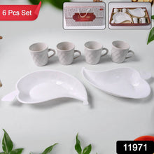 Unibic Ceramic Tea Cups With Plastic Leaf Shape tray / Platter (6 Pcs Set) - dailyneed.life
