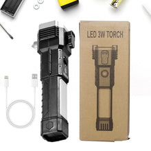 Portable 3w Rechargeable Torch LED Flashlight Long Distance Beam Range, Hammer and Strong Magnets, Window Glass and Seat Belt Cutter 4 Modes for Car Camping Hiking Indoor Outdoor - dailyneed.life
