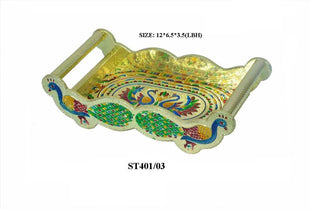 Peacock Design Glass with Handle and Handicraft Serving Tray Set - dailyneed.life