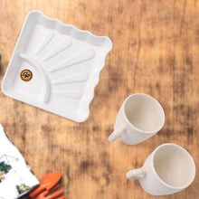 Cerntric Ceramic Tea Cup With Plastic Square Shape Serving Platter Milk Cup 3pc Set - dailyneed.life