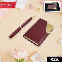 Leather Professional Business Visiting Card Case With Luxury Ballpoint Blue Pens (2 Pc Set / With Gift Box) - dailyneed.life