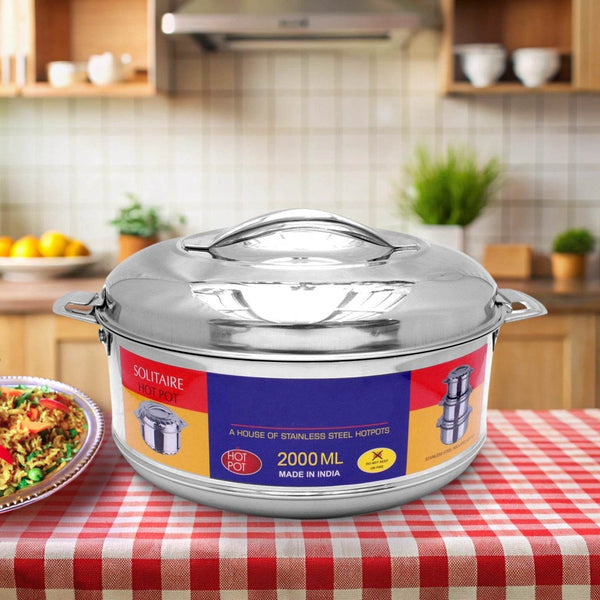 Royal Unique Hot Pot Stainless Steel Insulated Serving Casserole with Lid Handle (2000 ML) - dailyneed.life