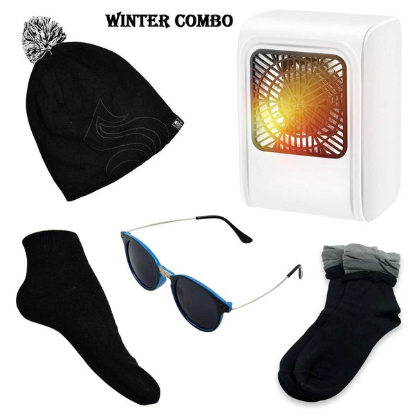 Winter Warm Set- Bennie hat, Room Heater, Sunglasses And Socks (5 Pcs Combo) - dailyneed.life