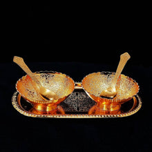 Gold Silver Plated 2 Bowl 2 Spoon Tray Set Brass with Red Velvet Gift Box Serving Dry Fruits Desserts Gift - dailyneed.life