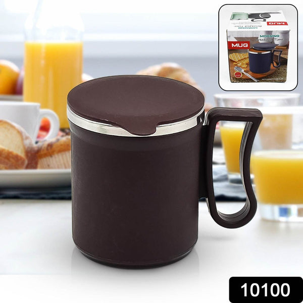 Coffee Mug with Lid and Handle-Plastic Covered Stainless Steel Mug (Random Color, Approx 200 ML) - dailyneed.life