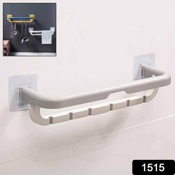 Wall-Mounted Double Bar Towel Holder with Hooks & Adjustable Folding Shelf - dailyneed.life