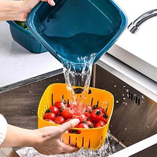 Double Layer Food Drainer Washing Basket with Collapsible Strainers Colander - dailyneed.life