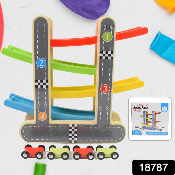 Car Racer Track Play set Wooden Click Clack Toys With 4 Mini Racers (1 Set) - dailyneed.life