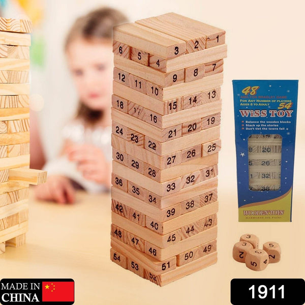 54 Pcs Blocks 4 Dices Wooden Tumbling Stacking Building - dailyneed.life