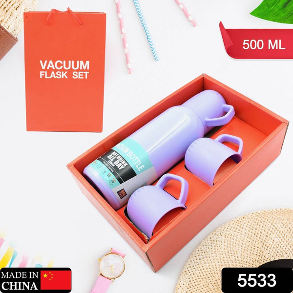 Vacuum Flask Set – Stainless Steel Thermos with 3 Cups, Approx 500ml - dailyneed.life