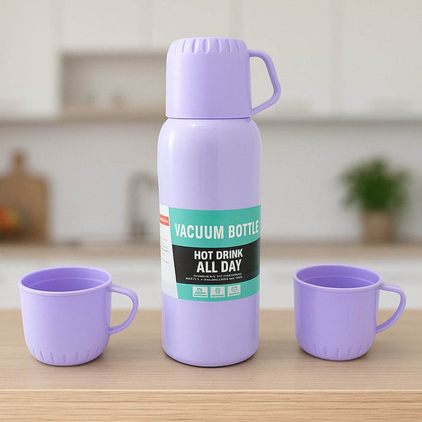 Vacuum Flask Set – Stainless Steel Thermos with 3 Cups, Approx 500ml - dailyneed.life