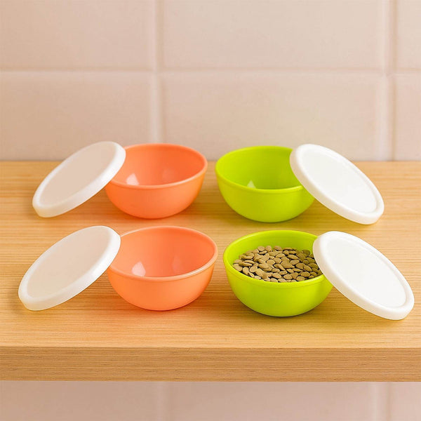 Multipurpose Small Round Plastic Bowl / Katori With Lid, Microwave Safe Reusable Lightweight Bowl, Dishwasher Safe Chutney Bowl (4 Pcs Set) - dailyneed.life