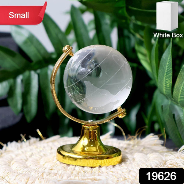 Small Crystal Globe Table Showpiece with Golden Stand (1 Pc) - dailyneed.life