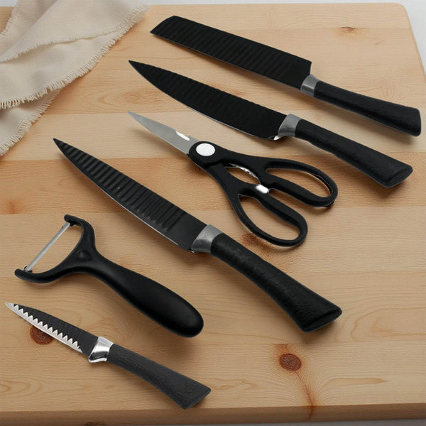 6 Pieces Professional Kitchen Knife Set, Meat Knife, Chef's Knife with Non-Slip Handle for Home, Kitchen and Restaurant with Chef Peeler and Scissor (Stainless Steel / 6 Pcs Set) - dailyneed.life