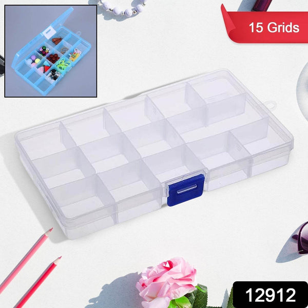 15-Grid Clear Plastic Jewelry Organizer Box with Dividers (1 Pc) - dailyneed.life