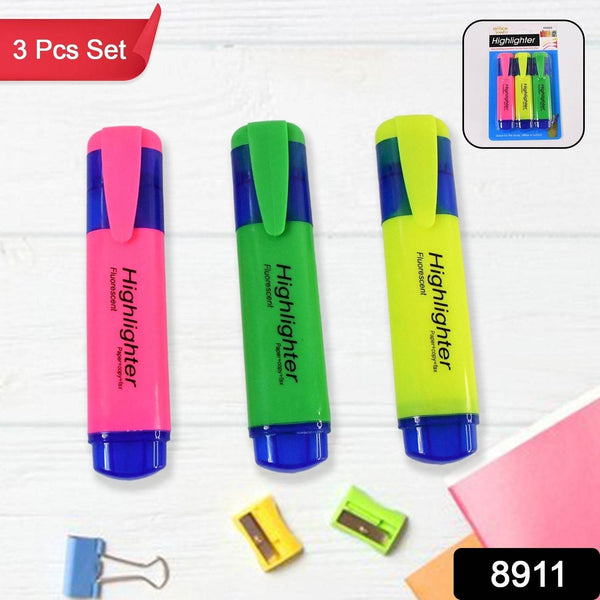 Highlighter Pen, Assorted Colours Water Based Broad Tip Writing Marker (3 Pcs Set) - dailyneed.life