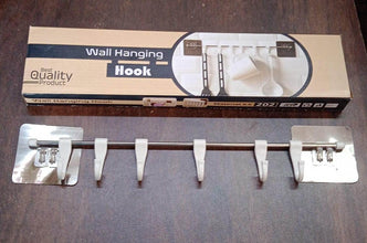 Stainless Steel Utensil Hanger Rail Nail Free Wall Mount with 2 Magic Stickers & 6 Plastic Hooks For Kitchen - dailyneed.life