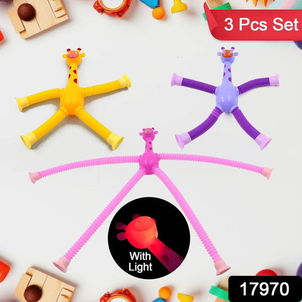 LED Telescopic Suction Cup Giraffe Toy, Tubes Fidget Toys, Shape Changing Telescopic Sensory Tubes Fidget Tubes Sensory Toys Suction Toy, Funny Gift (3 Pcs Set) - dailyneed.life