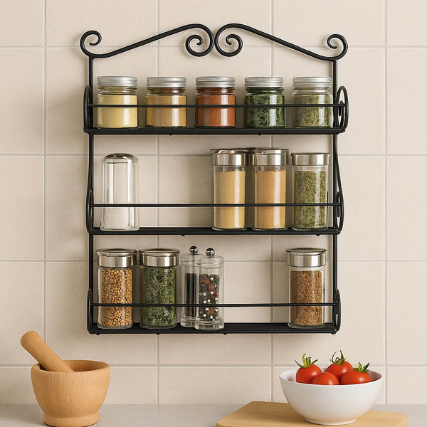 Big Wall Mounted Iron Wall Shelf with 3 Storage Racks for Kitchen, Pantry, Cabinet, Counter top or Free Standing, Rack Holder for Kitchen - dailyneed.life